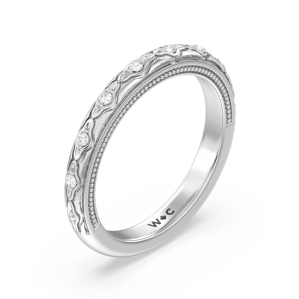 Vintage Blossom Diamond Wedding band with Platinum Cut Diamond in 14KT Platinum view 2
