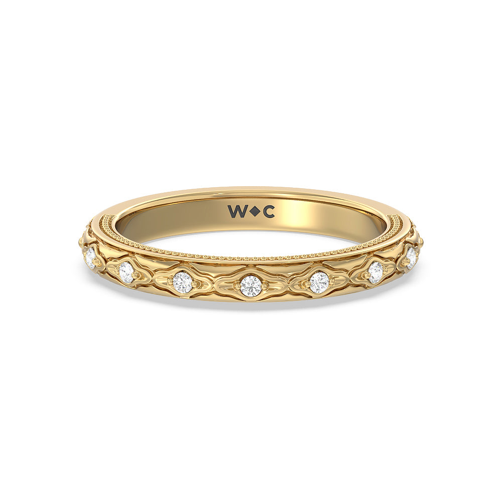 Vintage Blossom Diamond Wedding band with 18KT Yellow Gold Cut Diamond in 14KT Yellow Gold view 1
