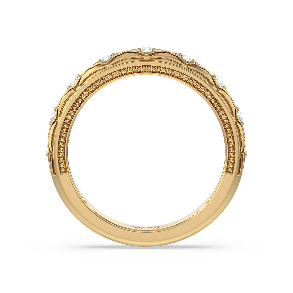 Vintage Blossom Diamond Wedding band with 18KT Yellow Gold Cut Diamond in 14KT Yellow Gold view 3
