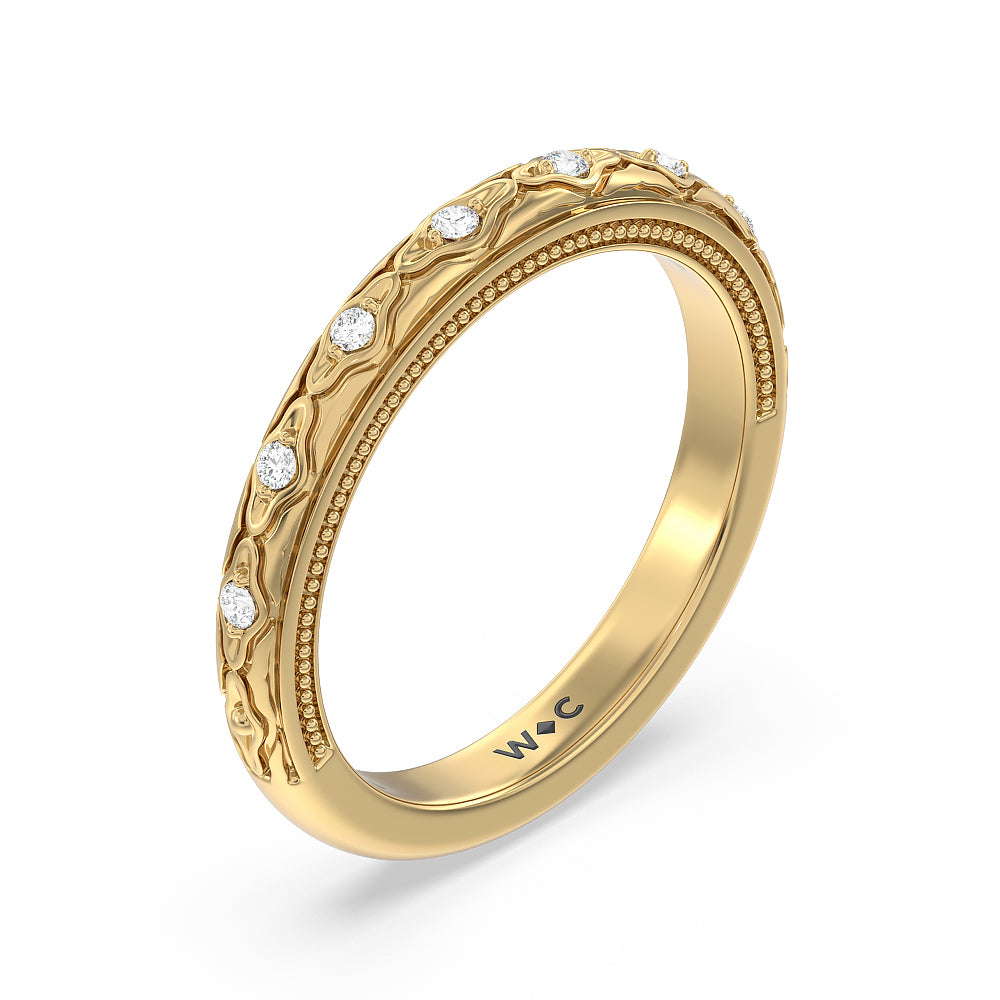 Vintage Blossom Diamond Wedding band with 18KT Yellow Gold Cut Diamond in 14KT Yellow Gold view 2
