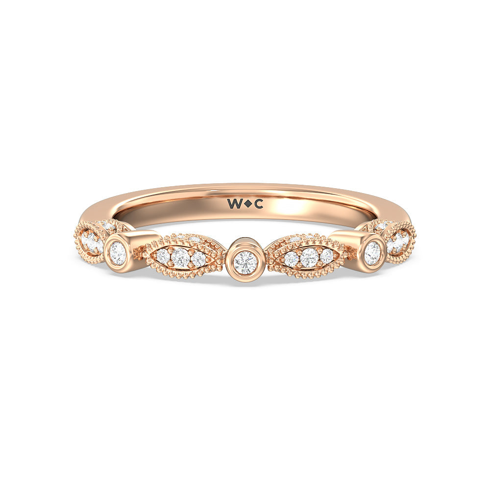 Vintage Art Deco Diamond Wedding Band with 18KT Rose Gold Cut Diamond in 14KT Rose Gold view 1
