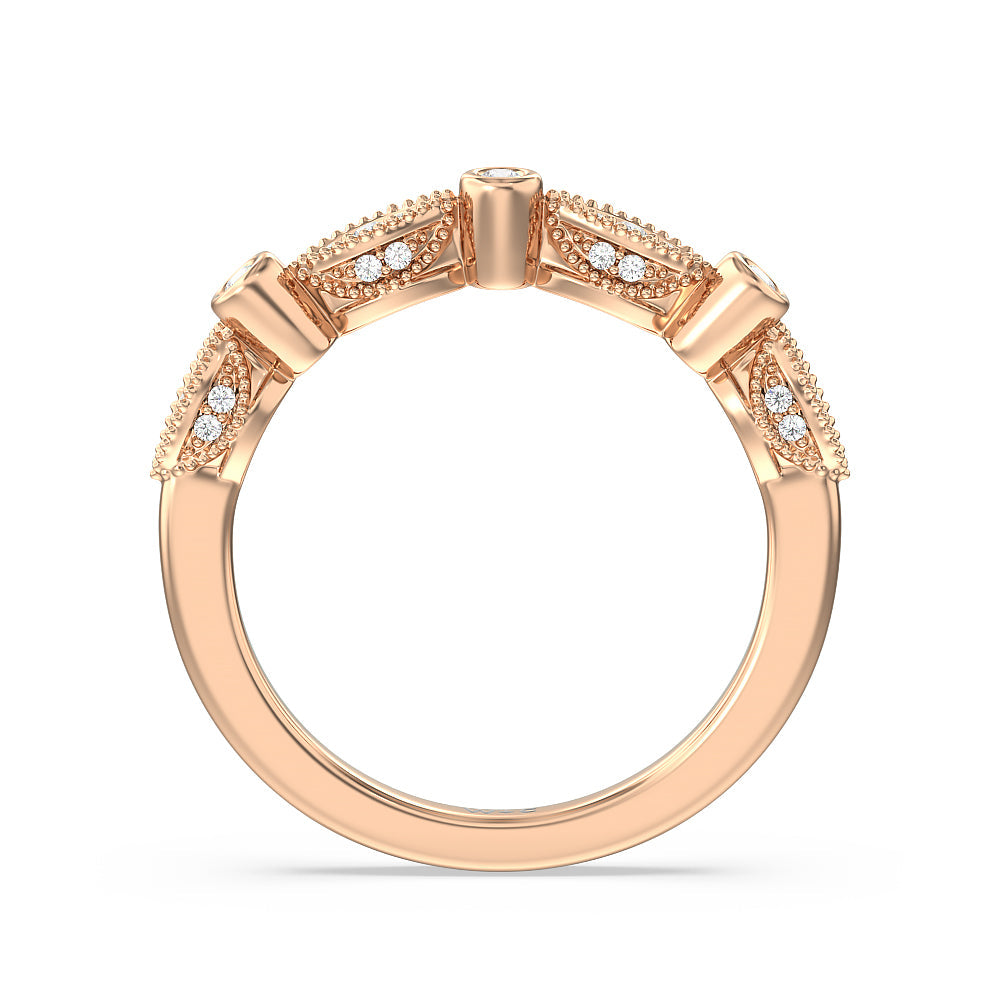 Vintage Art Deco Diamond Wedding Band with 18KT Rose Gold Cut Diamond in 14KT Rose Gold view 2
