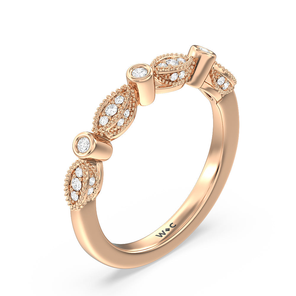Vintage Art Deco Diamond Wedding Band with 18KT Rose Gold Cut Diamond in 14KT Rose Gold view 4
