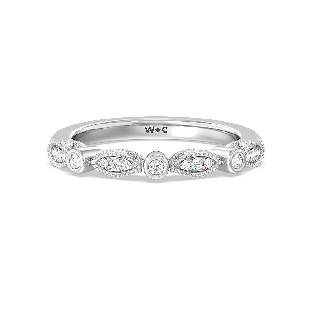 Vintage Art Deco Diamond Wedding Band with Platinum Cut Diamond in 14KT Platinum view 1
