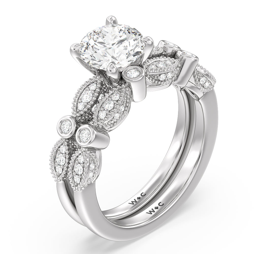 Vintage Art Deco Diamond Wedding Band with Platinum Cut Diamond in 14KT Platinum view 3
