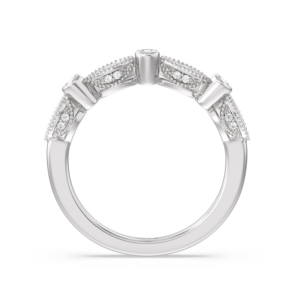 Vintage Art Deco Diamond Wedding Band with Platinum Cut Diamond in 14KT Platinum view 2
