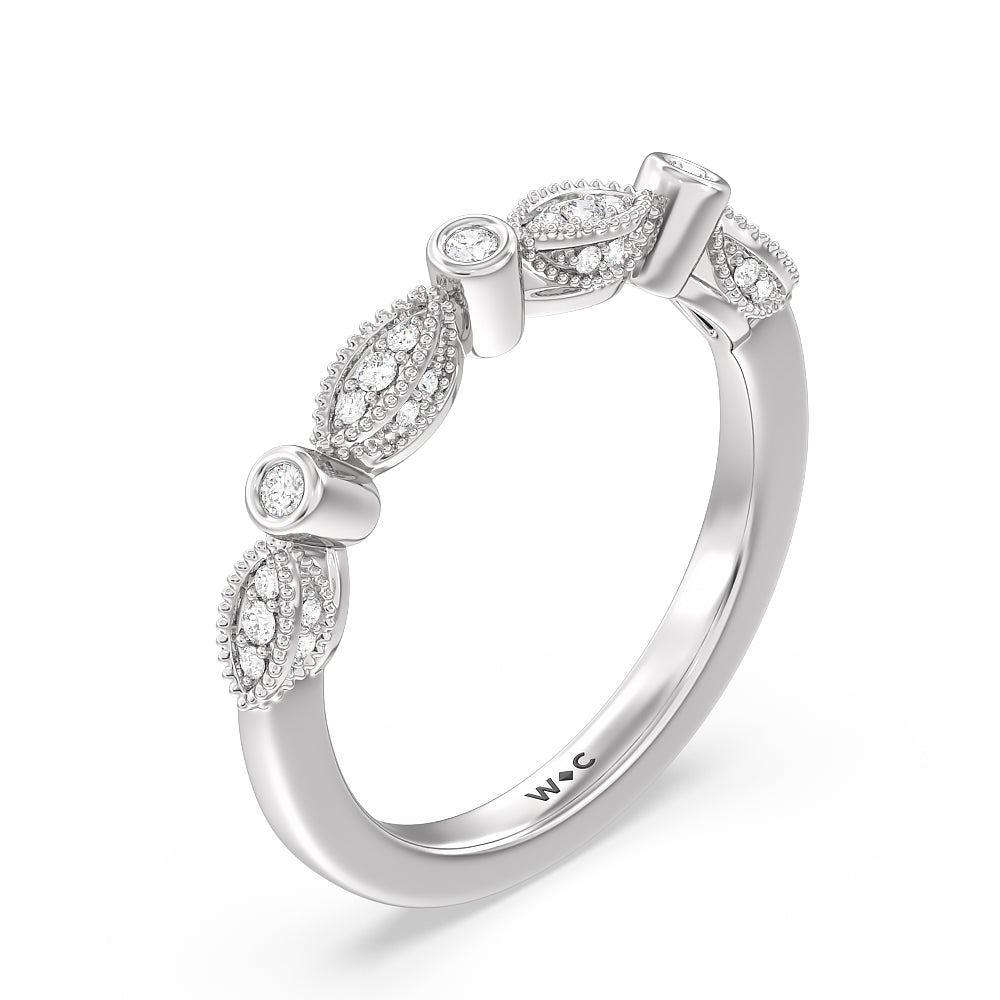 Vintage Art Deco Diamond Wedding Band with Platinum Cut Diamond in 14KT Platinum view 4

