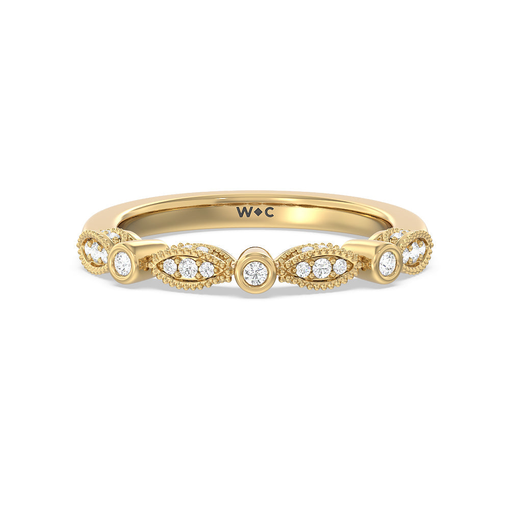 Vintage Art Deco Diamond Wedding Band with 18KT Yellow Gold Cut Diamond in 14KT Yellow Gold view 1
