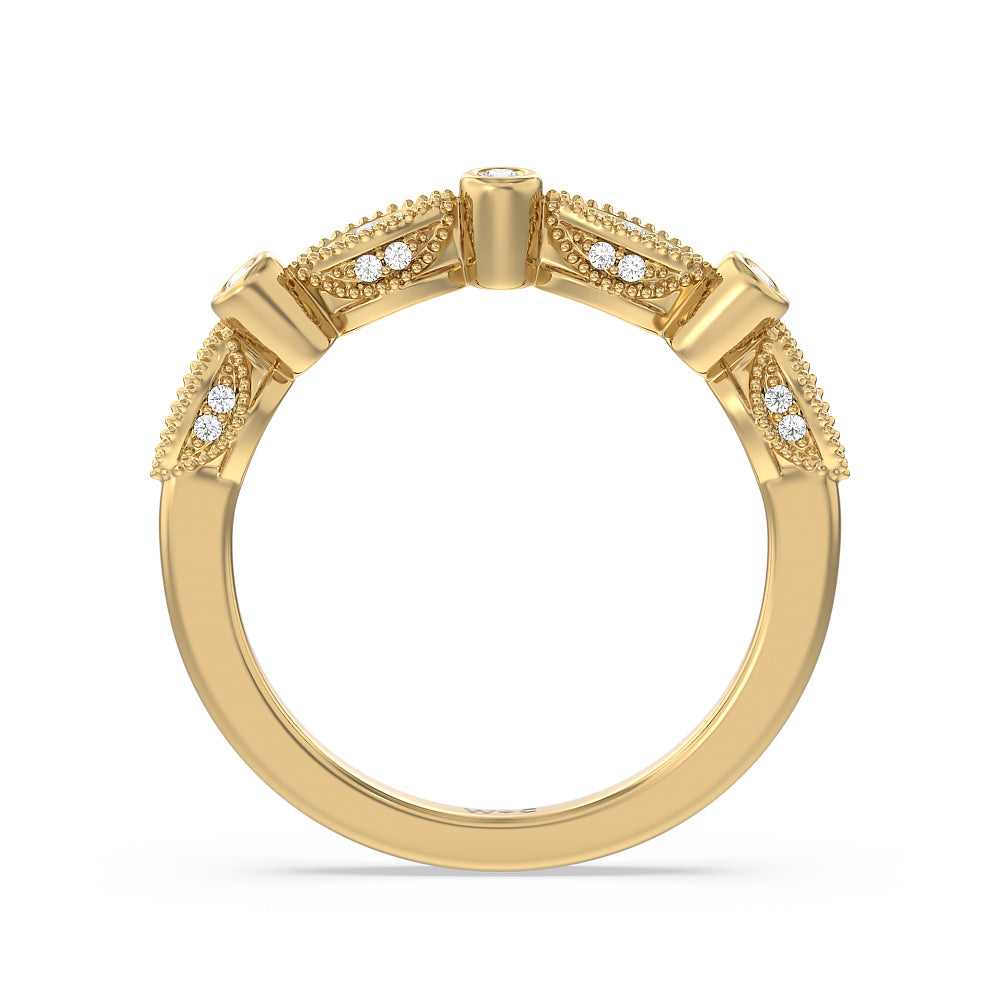 Vintage Art Deco Diamond Wedding Band with 18KT Yellow Gold Cut Diamond in 14KT Yellow Gold view 2
