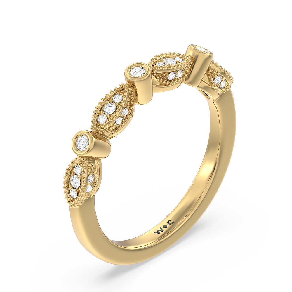 Vintage Art Deco Diamond Wedding Band with 18KT Yellow Gold Cut Diamond in 14KT Yellow Gold view 4
