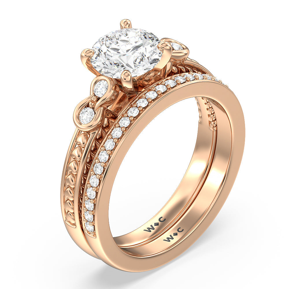 Vintage Celtic Heart Diamond Wedding Band with 18KT Rose Gold Cut Diamond in 14KT Rose Gold view 3

