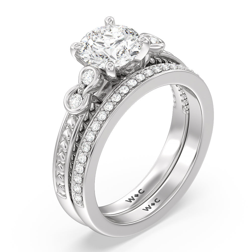Vintage Celtic Heart Diamond Wedding Band with Platinum Cut Diamond in 14KT Platinum view 3

