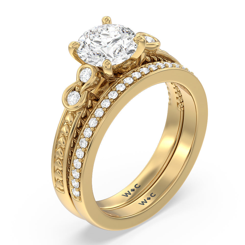 Vintage Celtic Heart Diamond Wedding Band with 18KT Yellow Gold Cut Diamond in 14KT Yellow Gold view 3

