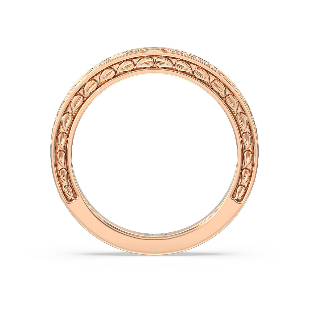 Vintage Celtic Engraved Wedding Band with 18KT Rose Gold Cut Diamond in 14KT Rose Gold view 3
