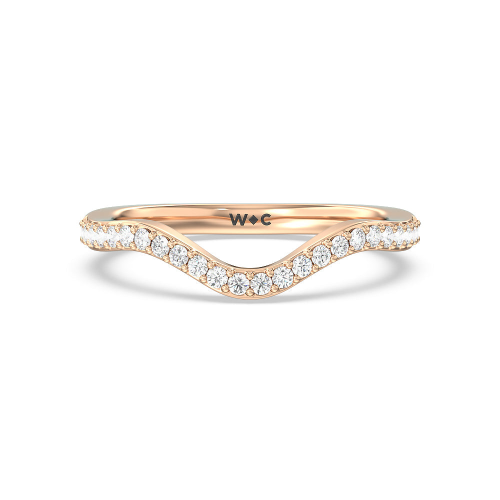 Vintage Glamour Ribbon Diamond Wedding Band with 18KT Rose Gold Cut Diamond in 14KT Rose Gold view 1
