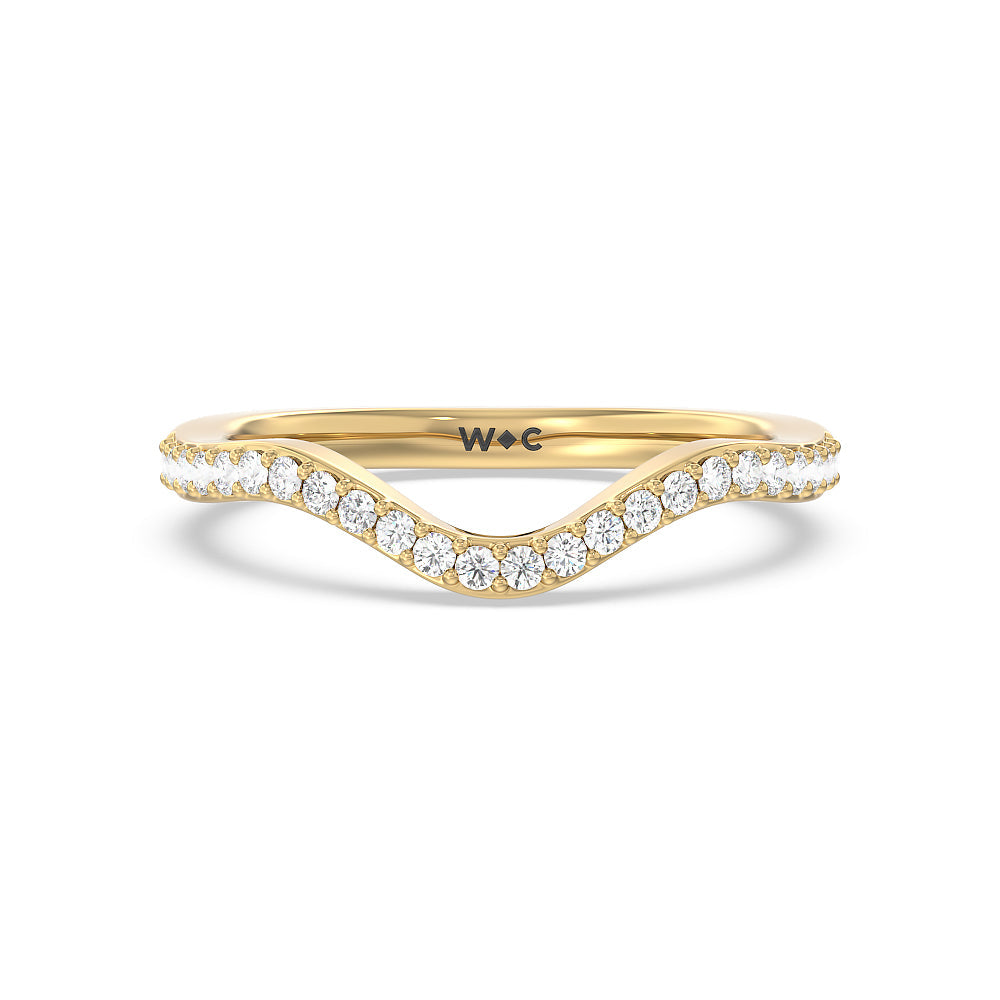 Vintage Glamour Ribbon Diamond Wedding Band with 18KT Yellow Gold Cut Diamond in 14KT Yellow Gold view 1
