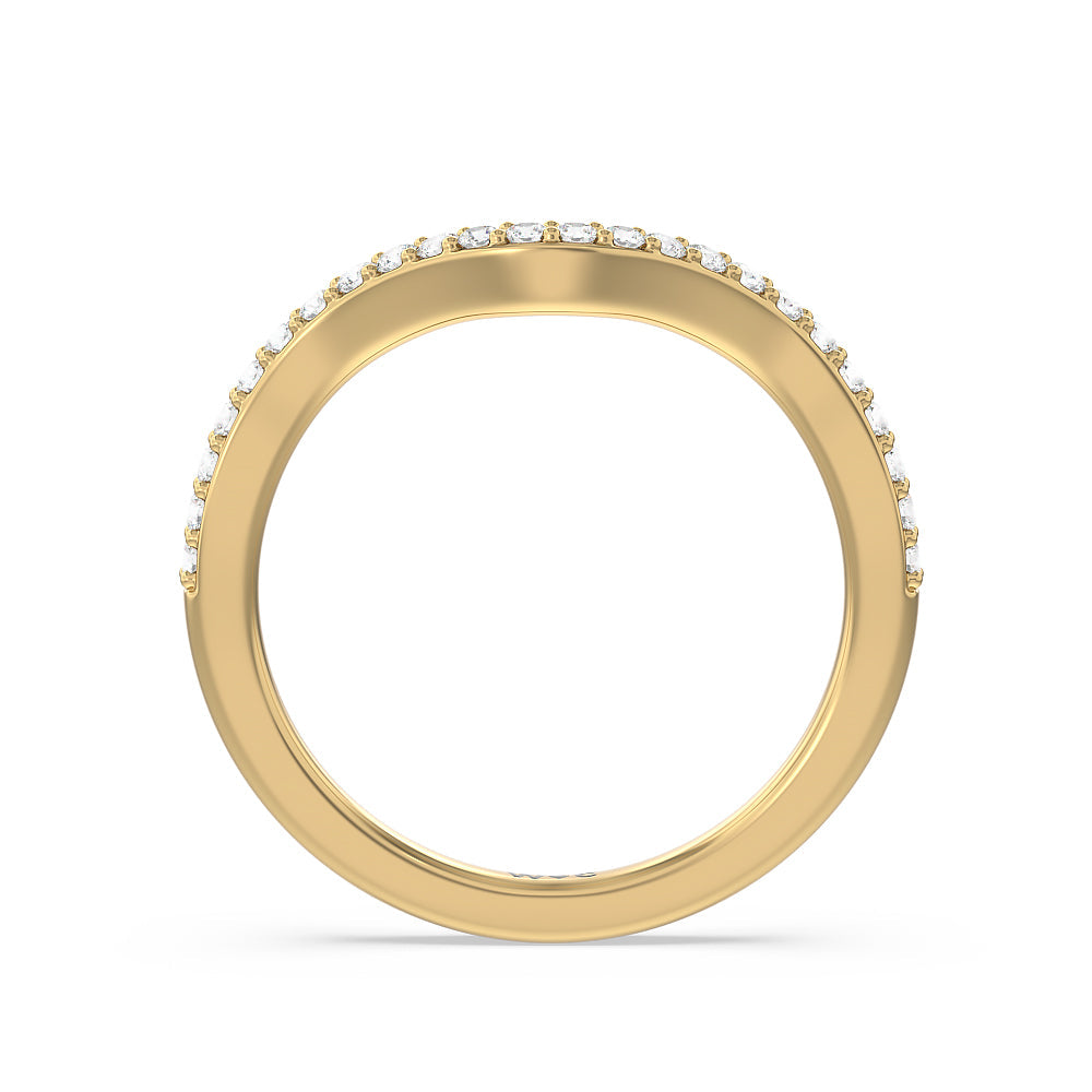 Vintage Glamour Ribbon Diamond Wedding Band with 18KT Yellow Gold Cut Diamond in 14KT Yellow Gold view 2
