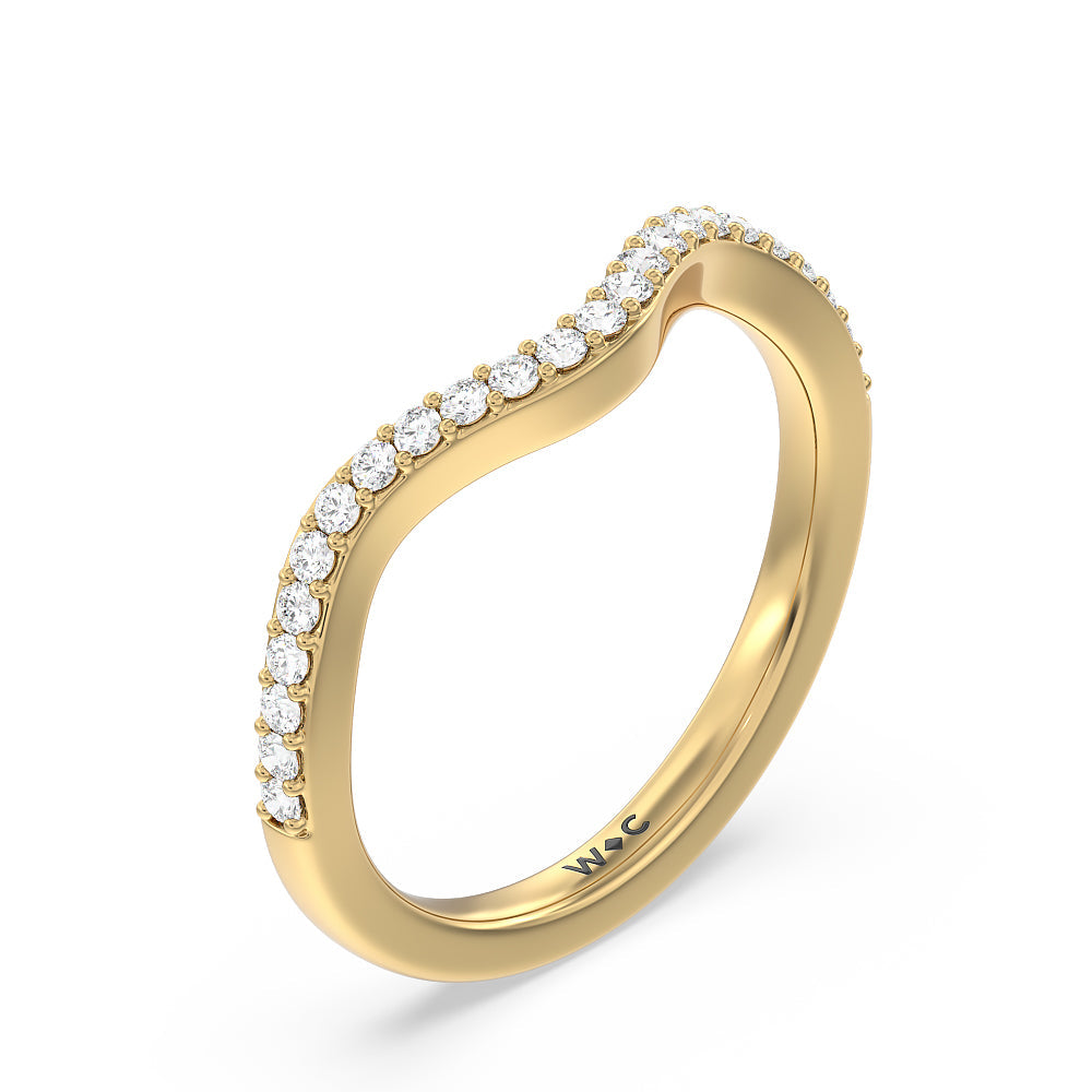 Vintage Glamour Ribbon Diamond Wedding Band with 18KT Yellow Gold Cut Diamond in 14KT Yellow Gold view 4

