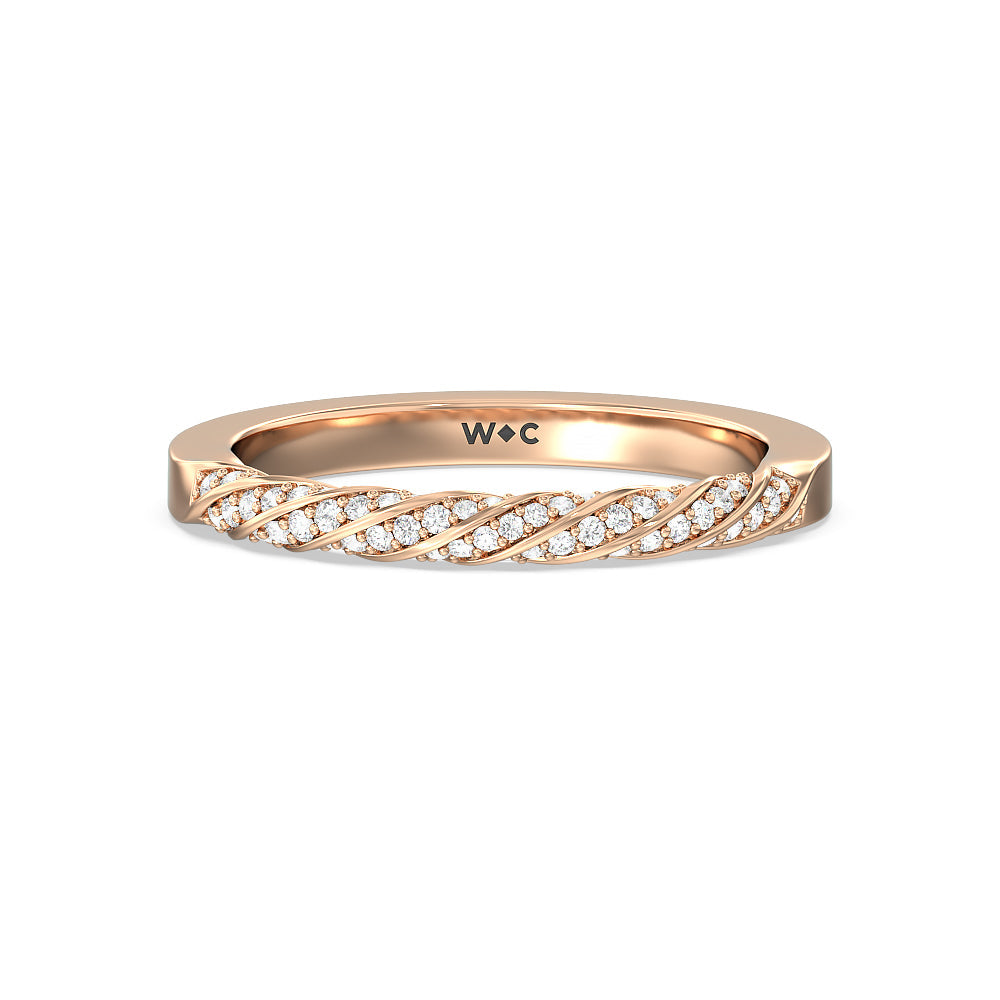 Vintage Floral Swirling Halo Diamond Wedding Band with 18KT Rose Gold Cut Diamond in 14KT Rose Gold view 1
