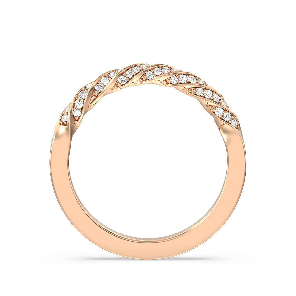 Vintage Floral Swirling Halo Diamond Wedding Band with 18KT Rose Gold Cut Diamond in 14KT Rose Gold view 2
