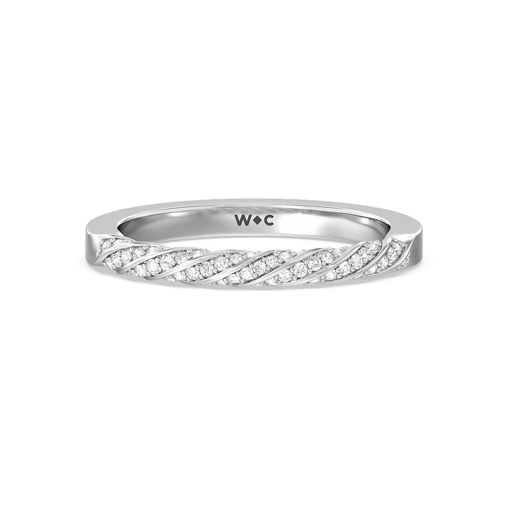 Vintage Floral Swirling Halo Diamond Wedding Band with Platinum Cut Diamond in 14KT Platinum view 1
