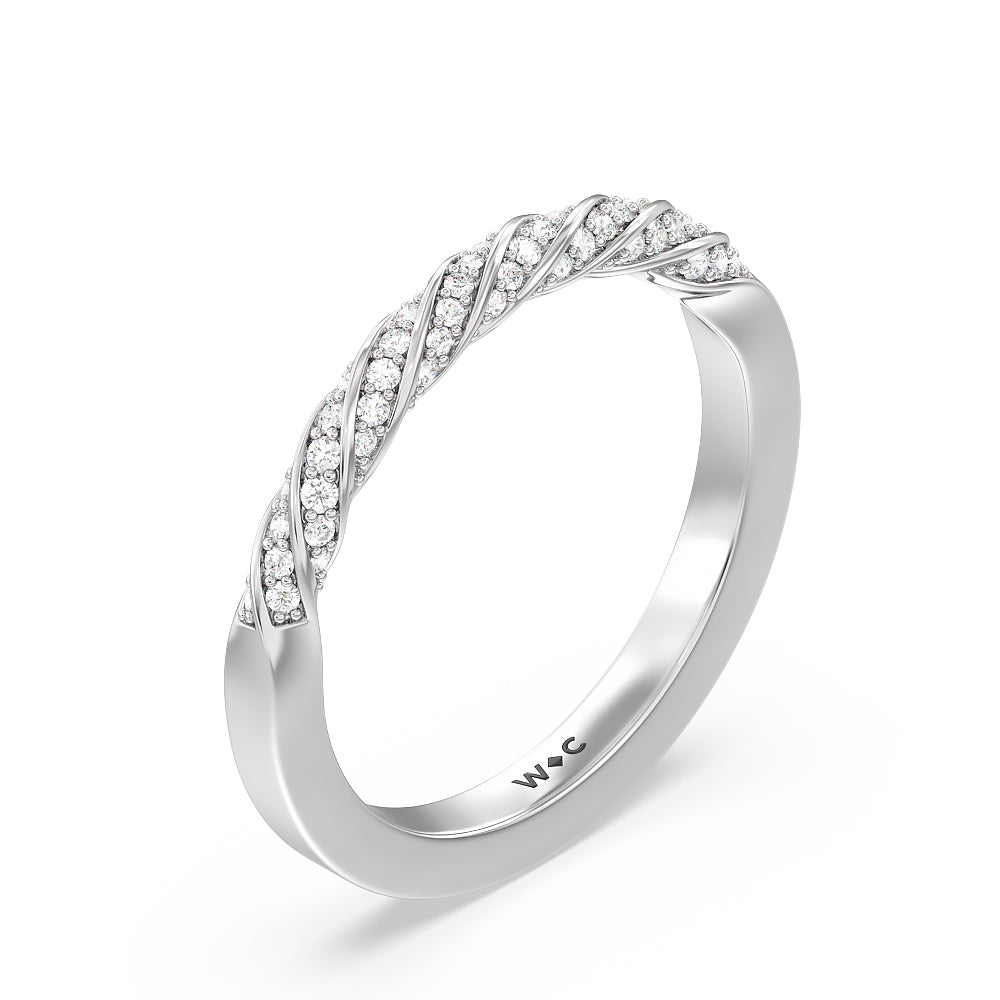 Vintage Floral Swirling Halo Diamond Wedding Band with Platinum Cut Diamond in 14KT Platinum view 4
