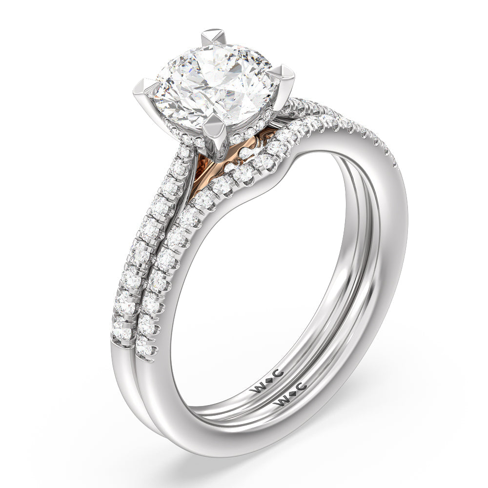 Tapered Pave Diamond Hidden Halo Ring with Oval Cut Diamond in 14KT White & Rose Gold view 6
