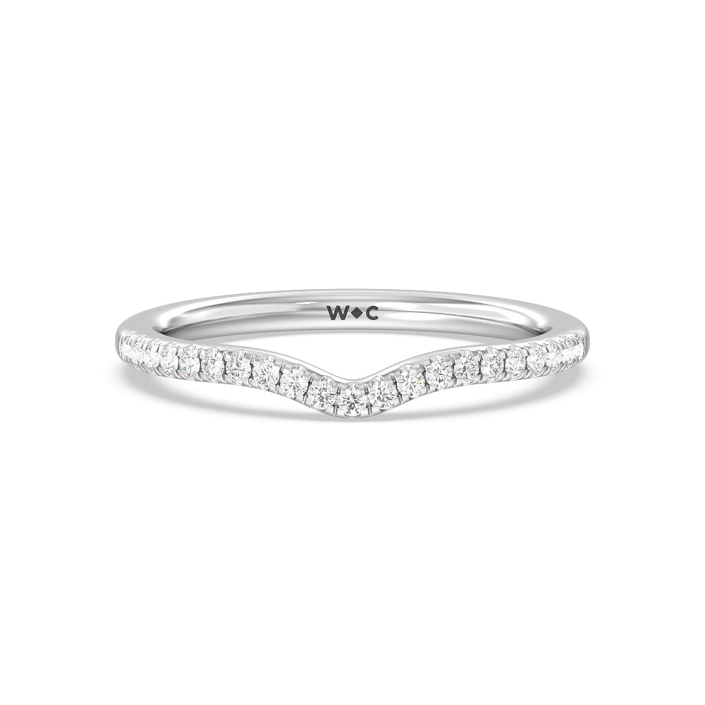 Tapered Pave Diamond Curved Wedding Band with Platinum Cut Diamond in 14KT Platinum view 1
