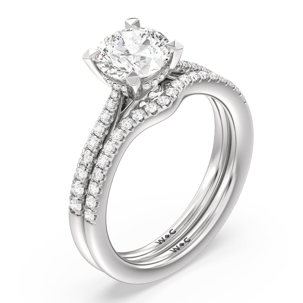 Tapered Pave Diamond Hidden Halo Ring with Oval Cut Diamond in 14KT White & Rose Gold view 4
