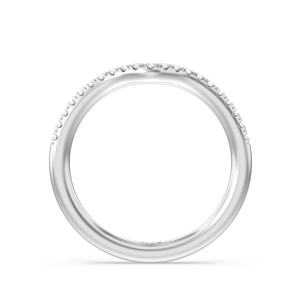 Tapered Pave Diamond Curved Wedding Band with Platinum Cut Diamond in 14KT Platinum view 2
