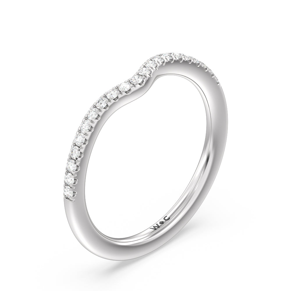 Tapered Pave Diamond Curved Wedding Band with Platinum Cut Diamond in 14KT Platinum view 4
