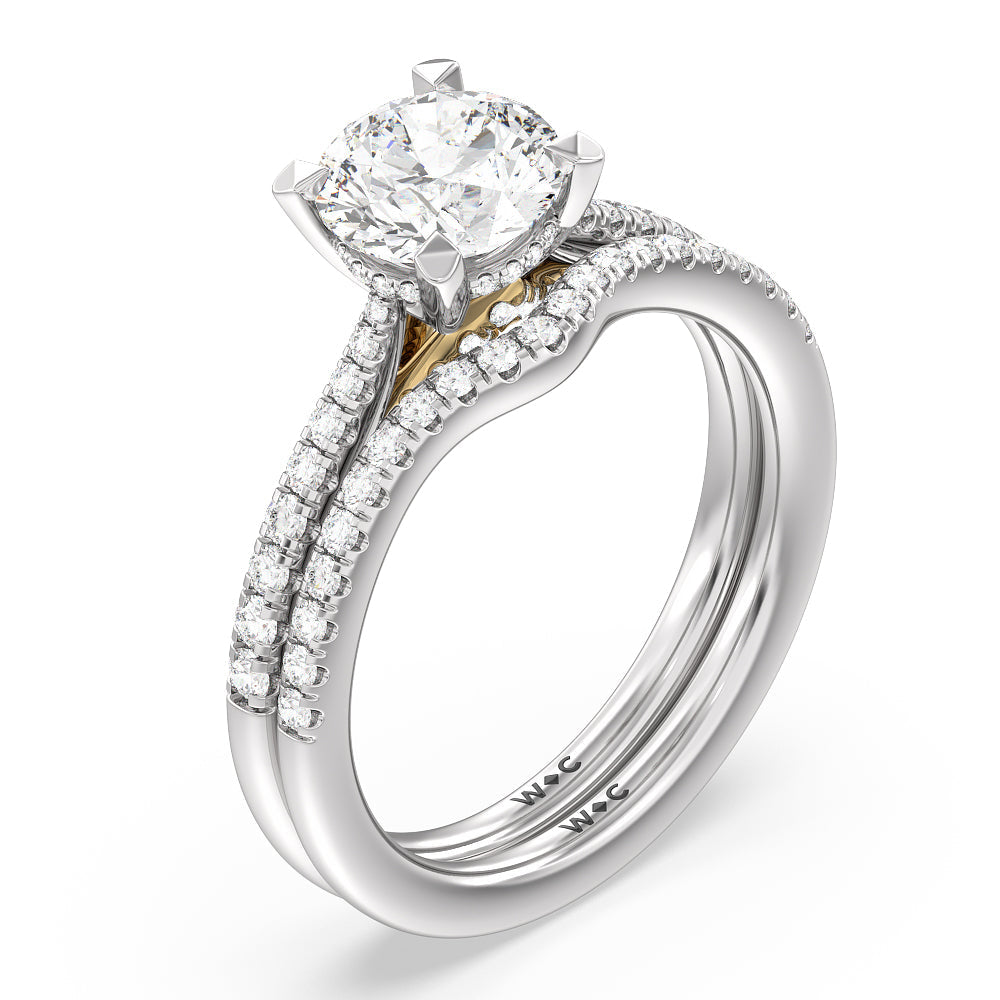 Tapered Pave Diamond Hidden Halo Ring with Oval Cut Diamond in 14KT White & Rose Gold view 5
