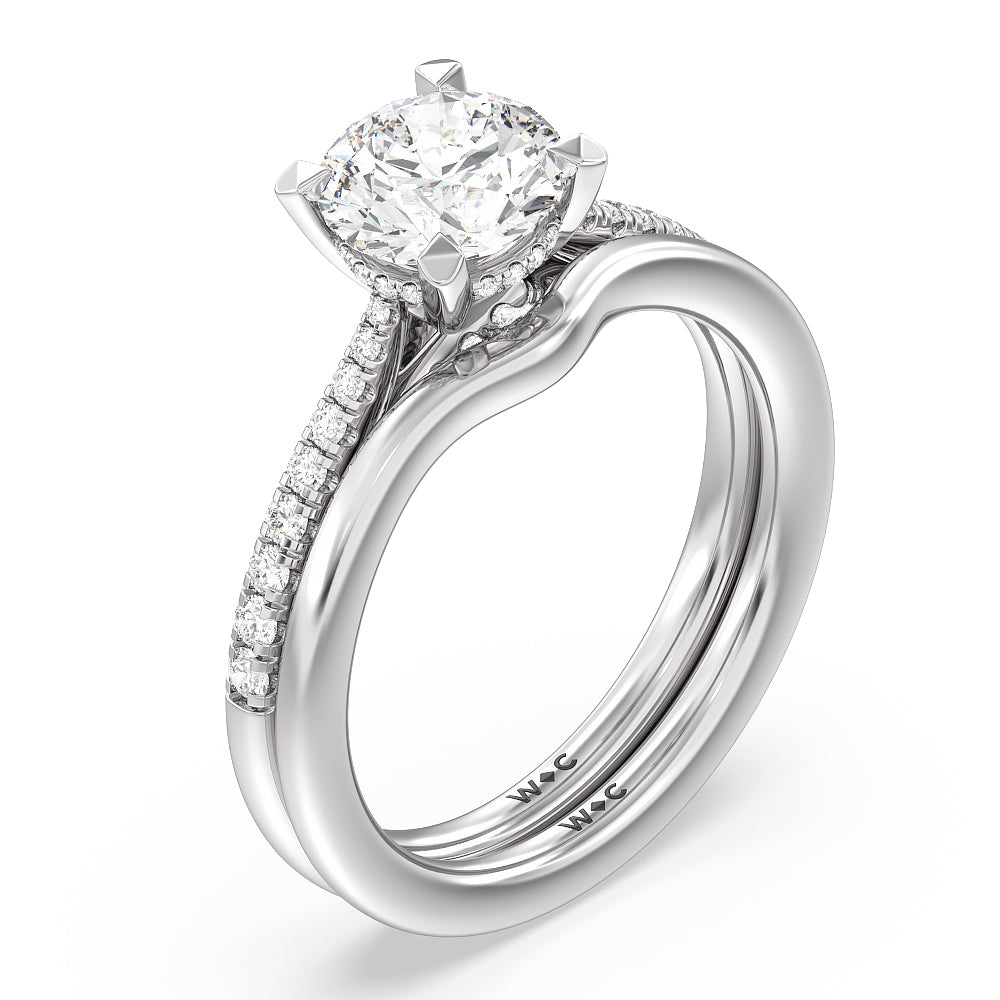 Tapered Curved Wedding Band with Platinum Cut Diamond in 14KT Platinum view 3
