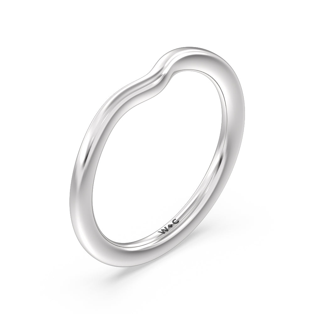 Tapered Curved Wedding Band with Platinum Cut Diamond in 14KT Platinum view 4

