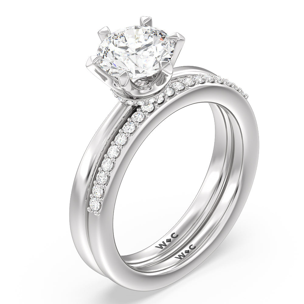 Contoured Diamond Wedding Band with Platinum Cut Diamond in 14KT Platinum view 3
