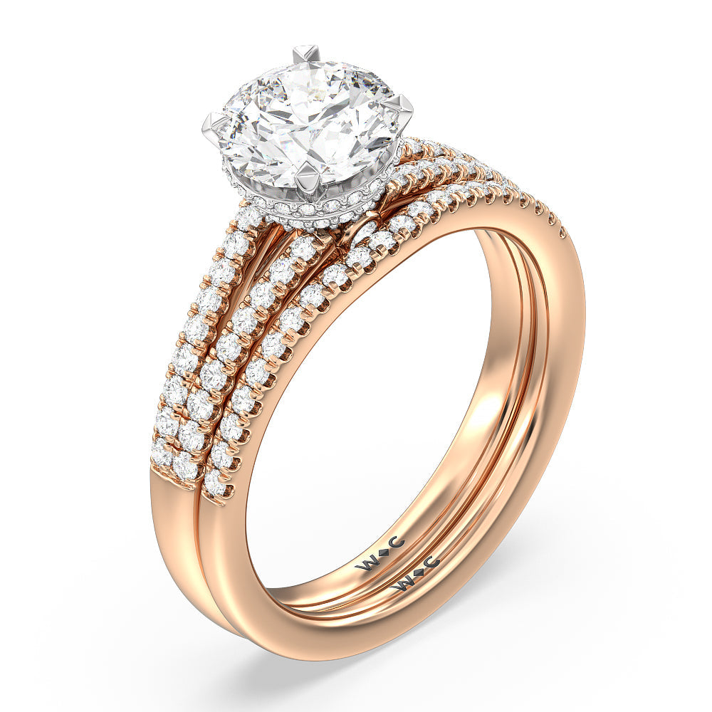 Grand Hidden Halo Diamond Wedding Band with 18KT Rose Gold Cut Diamond in 14KT Rose Gold view 3

