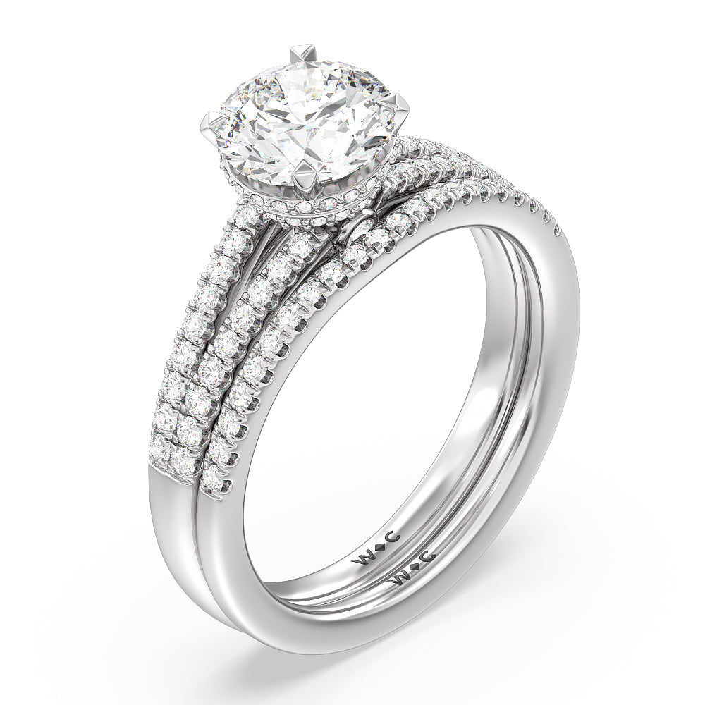 Grand Hidden Halo Diamond Wedding Band with Platinum Cut Diamond in 14KT Platinum view 3
