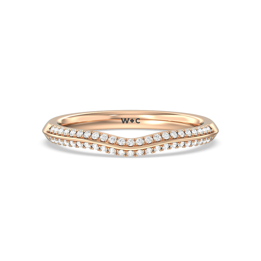 Tapered Knife Edge Diamond Wedding Band with 18KT Rose Gold Cut Diamond in 14KT Rose Gold view 1
