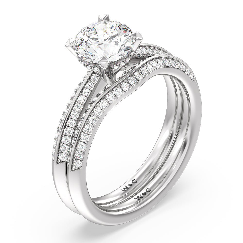 Tapered Knife Edge Diamond Wedding Band with Platinum Cut Diamond in 14KT Platinum view 3
