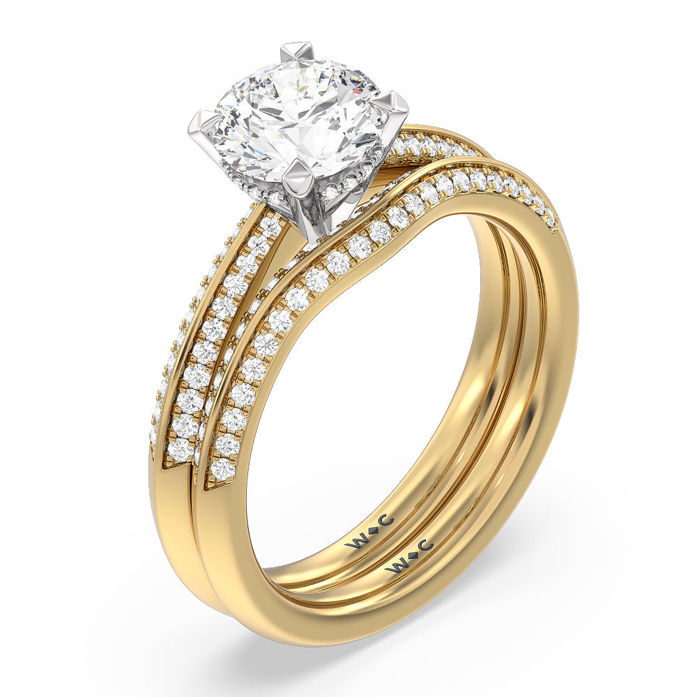 Tapered Knife Edge Diamond Wedding Band with 18KT Yellow Gold Cut Diamond in 14KT Yellow Gold view 3
