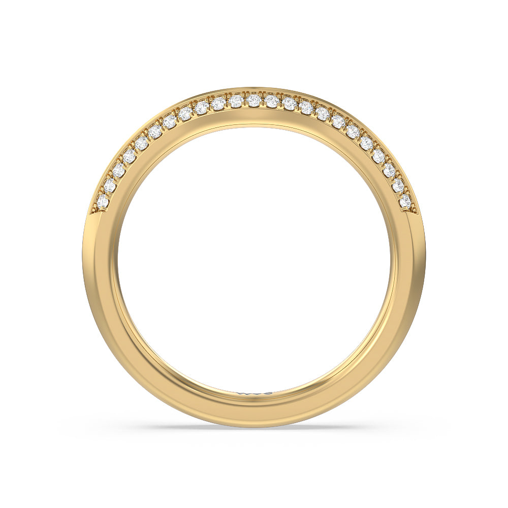 Tapered Knife Edge Diamond Wedding Band with 18KT Yellow Gold Cut Diamond in 14KT Yellow Gold view 2
