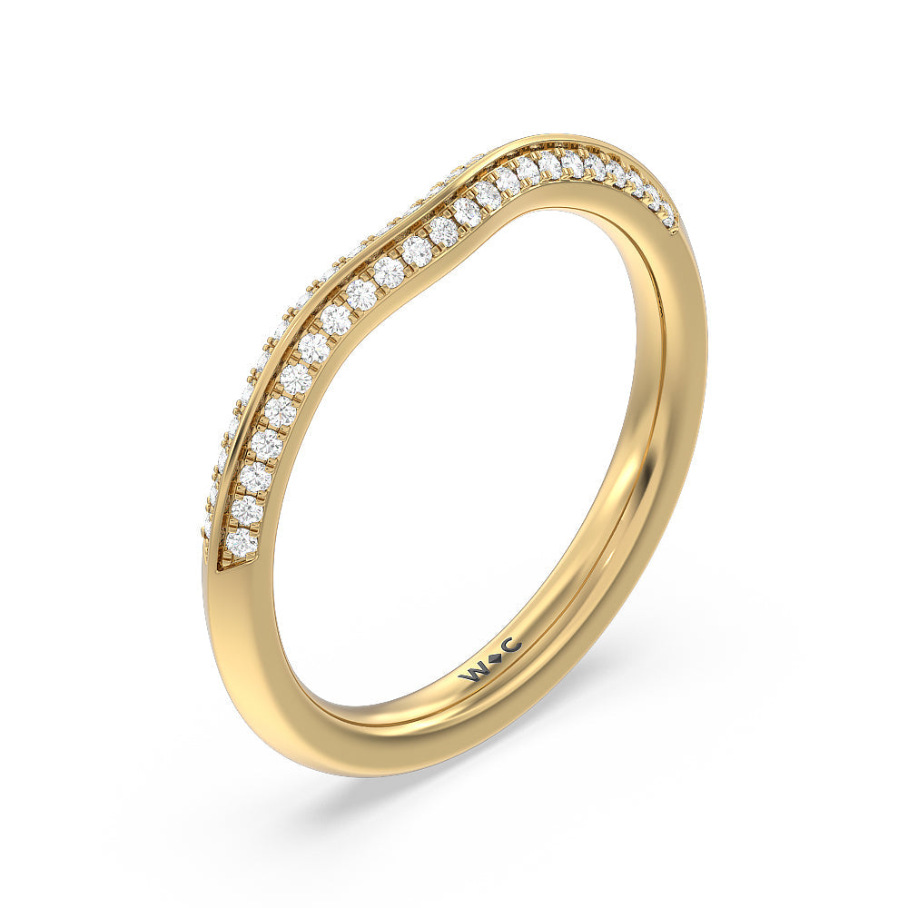 Tapered Knife Edge Diamond Wedding Band with 18KT Yellow Gold Cut Diamond in 14KT Yellow Gold view 4
