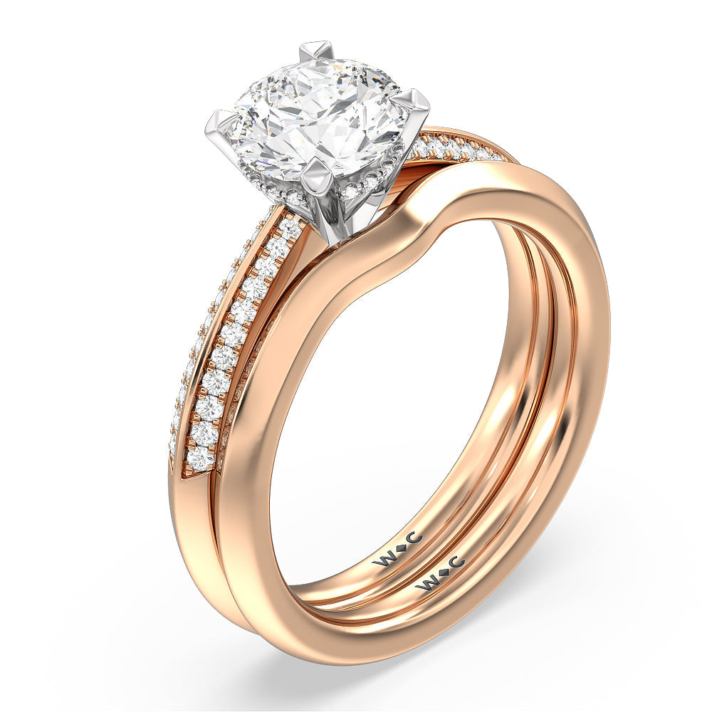 Tapered Knife Edge Wedding Band with 18KT Rose Gold Cut Diamond in 14KT Rose Gold view 3
