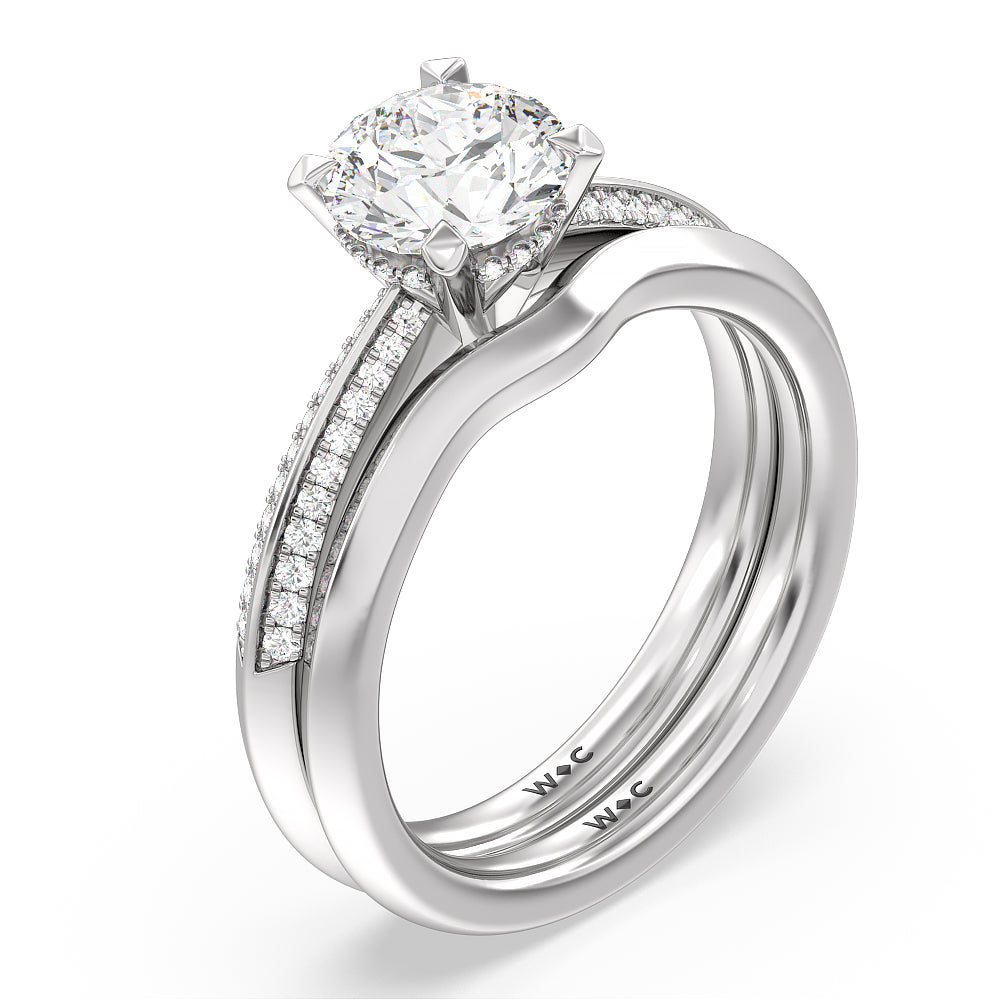 Tapered Knife Edge Wedding Band with Platinum Cut Diamond in 14KT Platinum view 3
