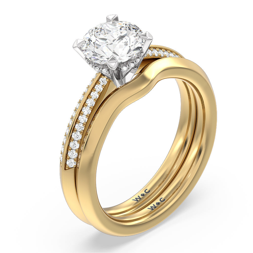 Tapered Knife Edge Wedding Band with 18KT Yellow Gold Cut Diamond in 14KT Yellow Gold view 3
