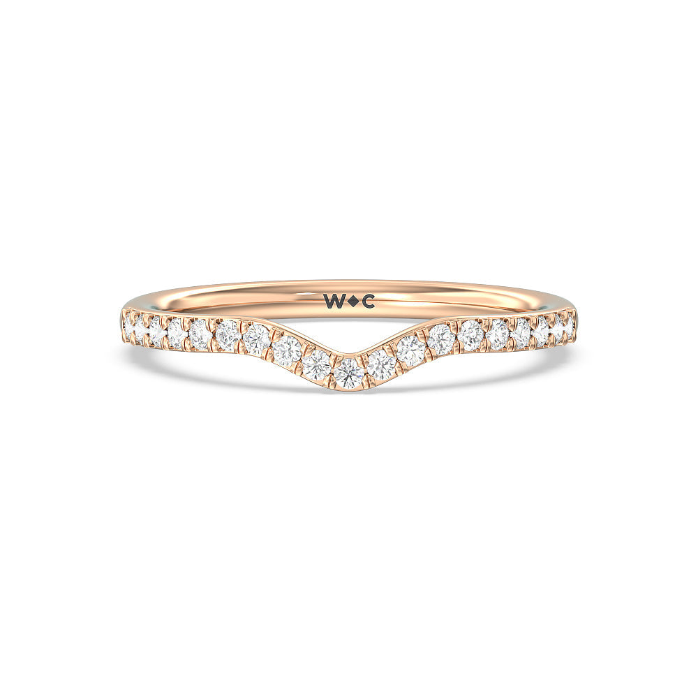 Pave Diamond Curved Wedding Band with 18KT Rose Gold Cut Diamond in 14KT Rose Gold view 1
