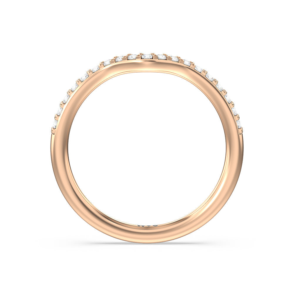 Pave Diamond Curved Wedding Band with 18KT Rose Gold Cut Diamond in 14KT Rose Gold view 2
