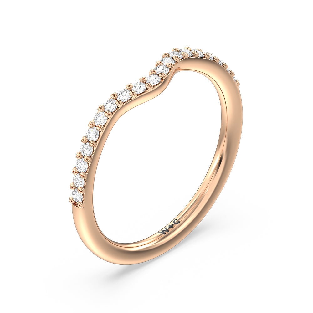 Pave Diamond Curved Wedding Band with 18KT Rose Gold Cut Diamond in 14KT Rose Gold view 4
