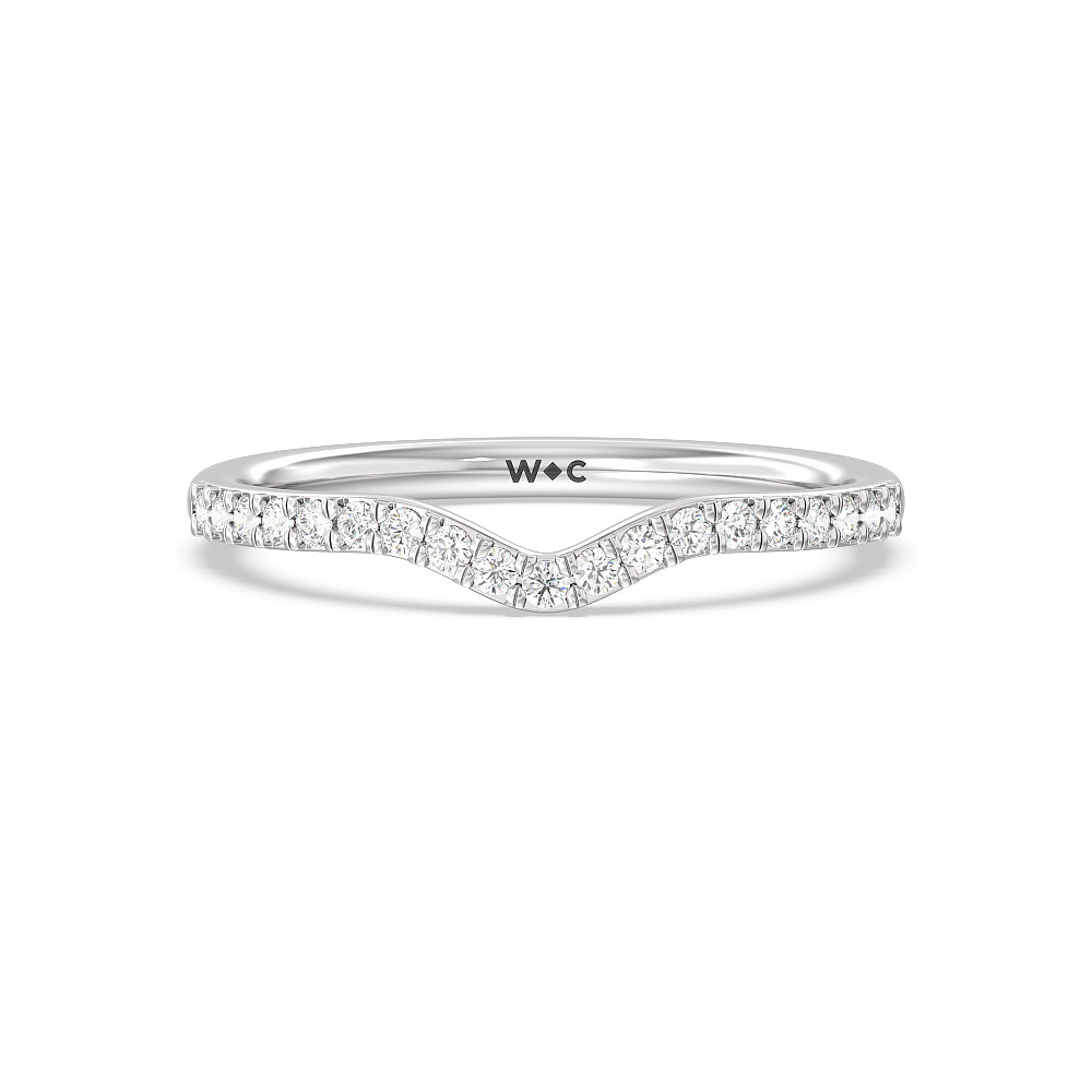 Pave Diamond Curved Wedding Band with Platinum Cut Diamond in 14KT Platinum view 1

