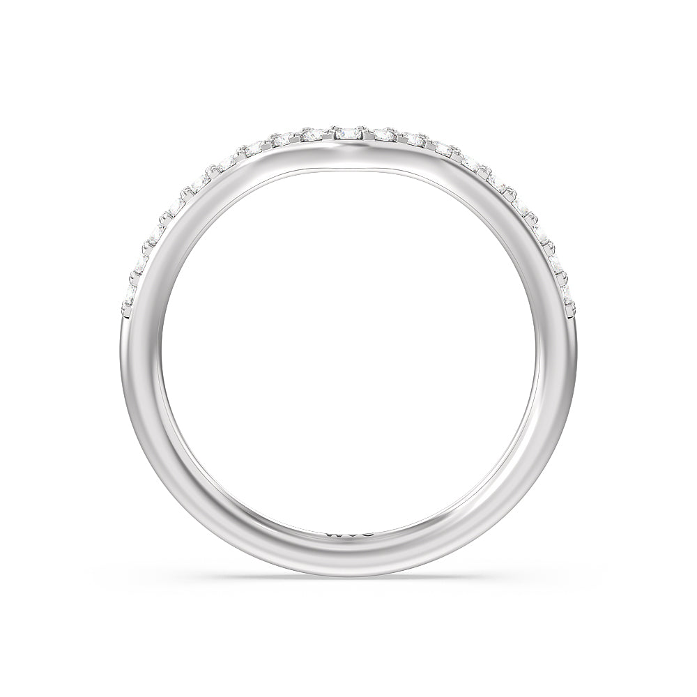 Pave Diamond Curved Wedding Band with Platinum Cut Diamond in 14KT Platinum view 2
